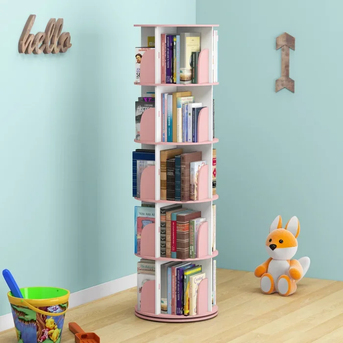 5-Shelf Rotary Bookshelf Home High-Density Bookcase Tall Book Shelf Modern 360 Rotating Storage Display Book Rack