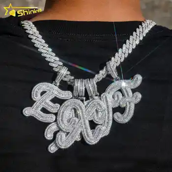 Fashion iced out hip hop letter pendants rhodium plated brass cubic zirconia initial name 26 single letters A-Z charm pendants