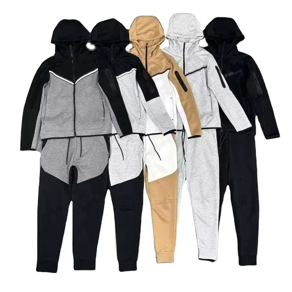 Men's Hooded Athletic Tracksuit Casual 2 Pieces Suits Color Block Hoodies and Sweatpants Set