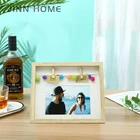 String Photo Hanging Photo Frame MDF Wood Grain 4X6 Picture Hanging String With Clips Photo Frames Set