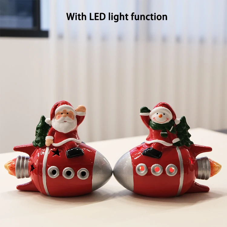 Colorful gifts decor christmas ceramic snowman/santaclaus item design with LED lights