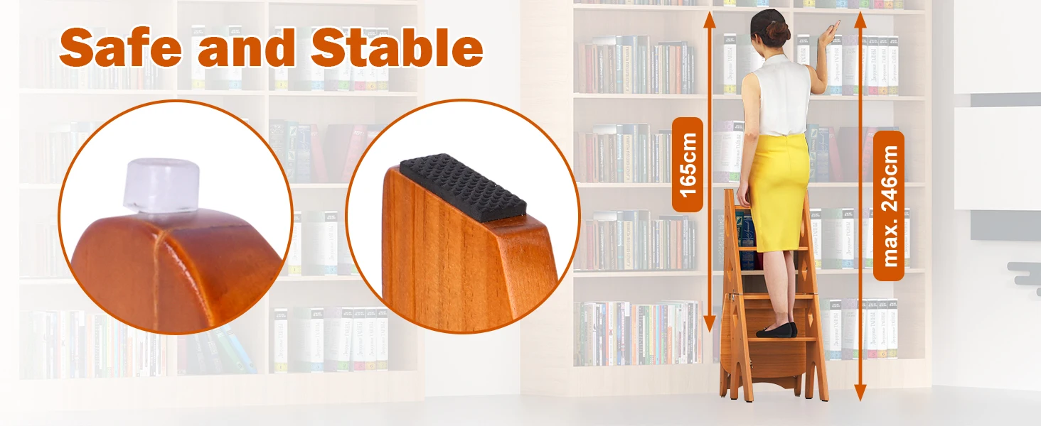 product portable foldable wooden stair chair living room furniture with library ladder display rack for bedroom storage decor-8