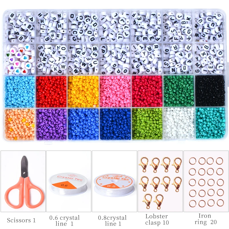 Wholesale 3mm 4mm Glass Pony Seed Letter Alphabet Beads Acrylic Beads For Kid Diy Bracelets Jewelry Making Set