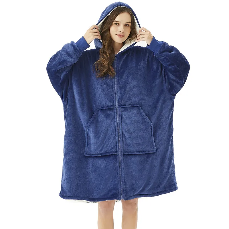 Winter warm sherpa fleece wearable blanket oversized custom sofa hoodie blanket with zipper