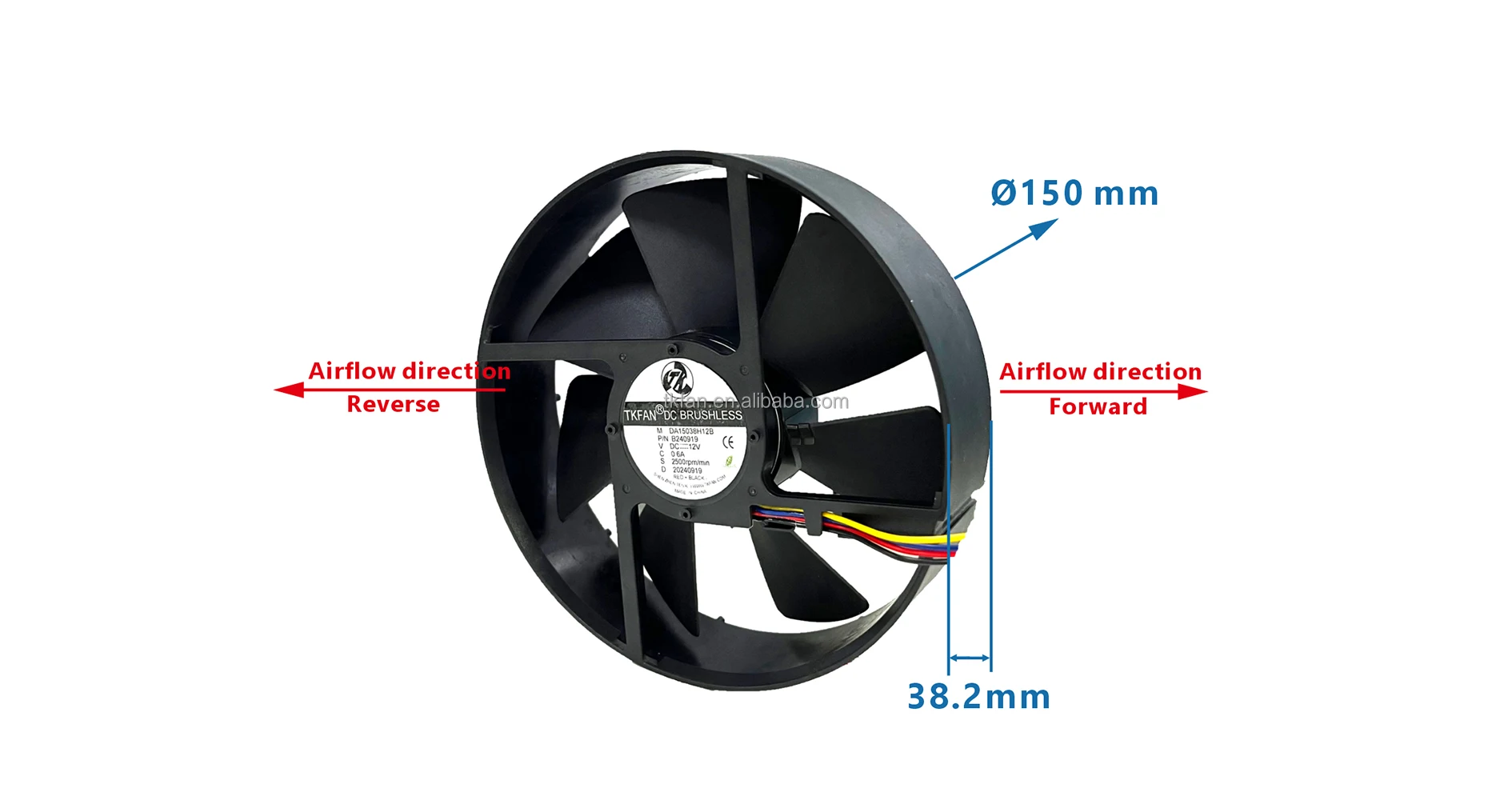 Axial Cooling Fan, 150x38mm, 12V, 24V, 48V - detail 2
