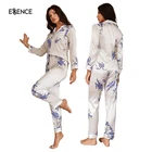 2022 Floral Print Patched Pocket Pajamas Contrast Piping Custom 2 Pieces Satin Luxury PJ Set
