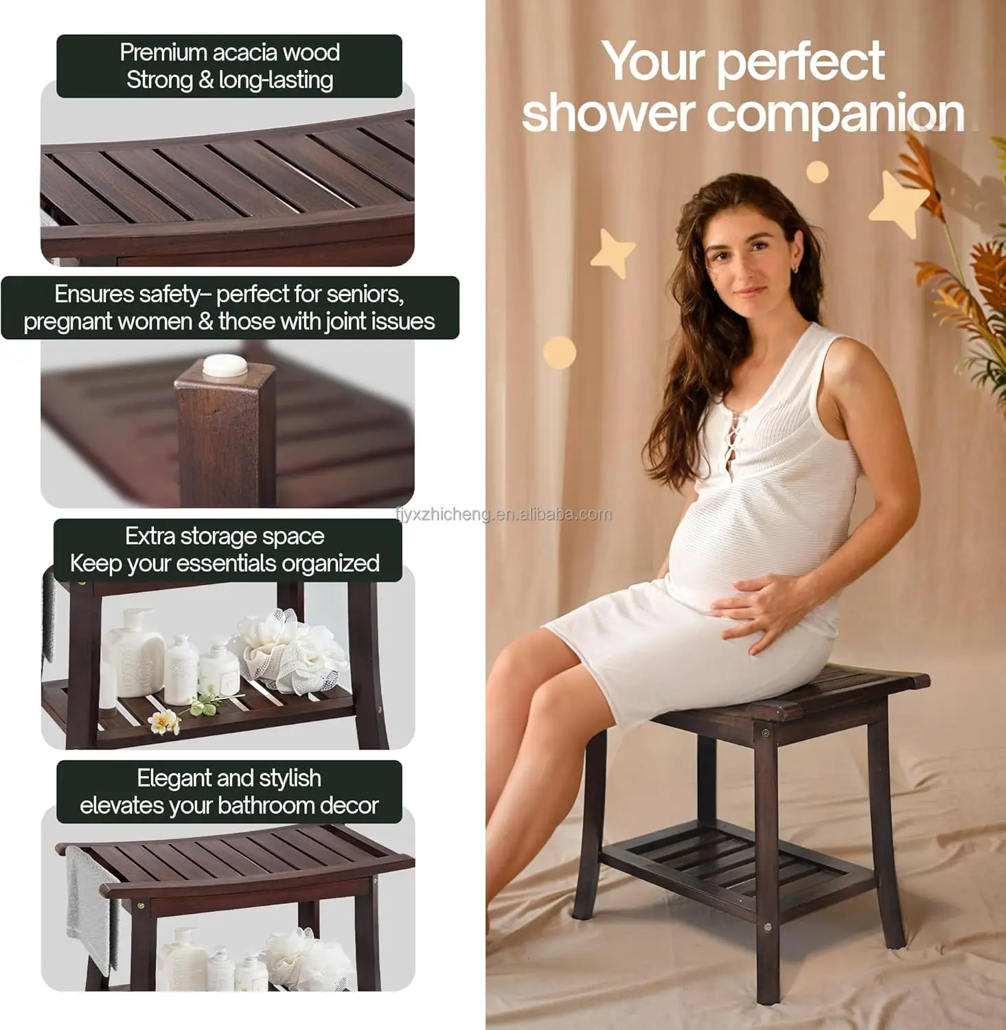 product durable non slip foot stool sealed wooden seat storage shelf home use shower chair bench bathroom furniture-4