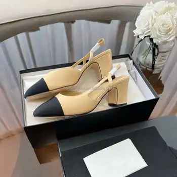 Genuine Leather Top Grade Classical Khaki Sequin Diamond Luxury Design Platform Chunky Heels Sandals Girls Sexy Sling Back Shoes