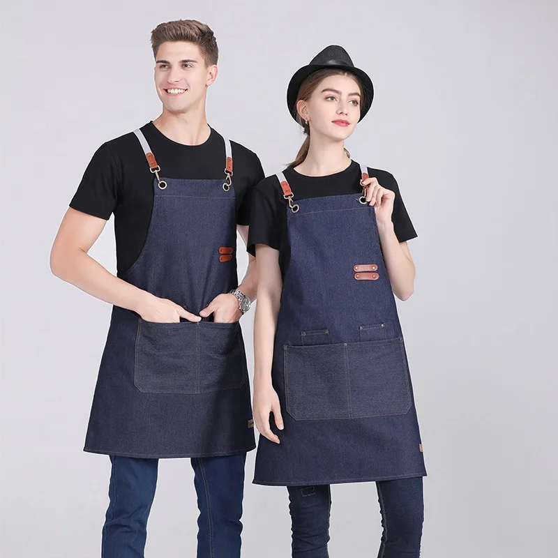 Custom Wholesale Kitchen Household Denim Apron Coffee Shop Waiter or Kitchen Chef Aprons