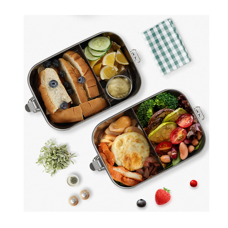 Food Grade Metal Bento Lunch Box Kids Leakproof Food Container Compartment Stainless Steel Lunch Box