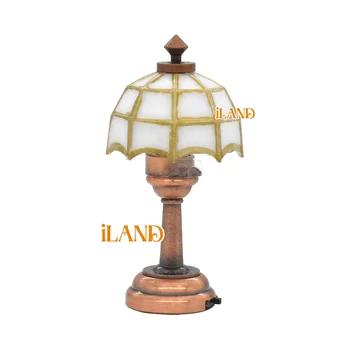 ILAND Dollhouse Electromagnetic Model 1:12 Vintage White Tiffany Table Lamp For Dollhouse Study, Living Room, Bedroom.