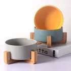 Round Ceramic Bowl Bowls Wholesale Round Custom Ceramic Dog Good Bowl With Wood Stand Pet Bowls Feeders