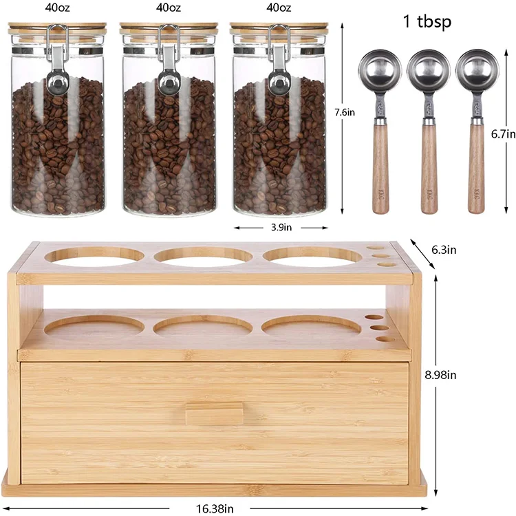 High Quality Bamboo Wooden Coffee Tea Storage Organizer Coffee Pod Holder Storage Organizer With Drawer