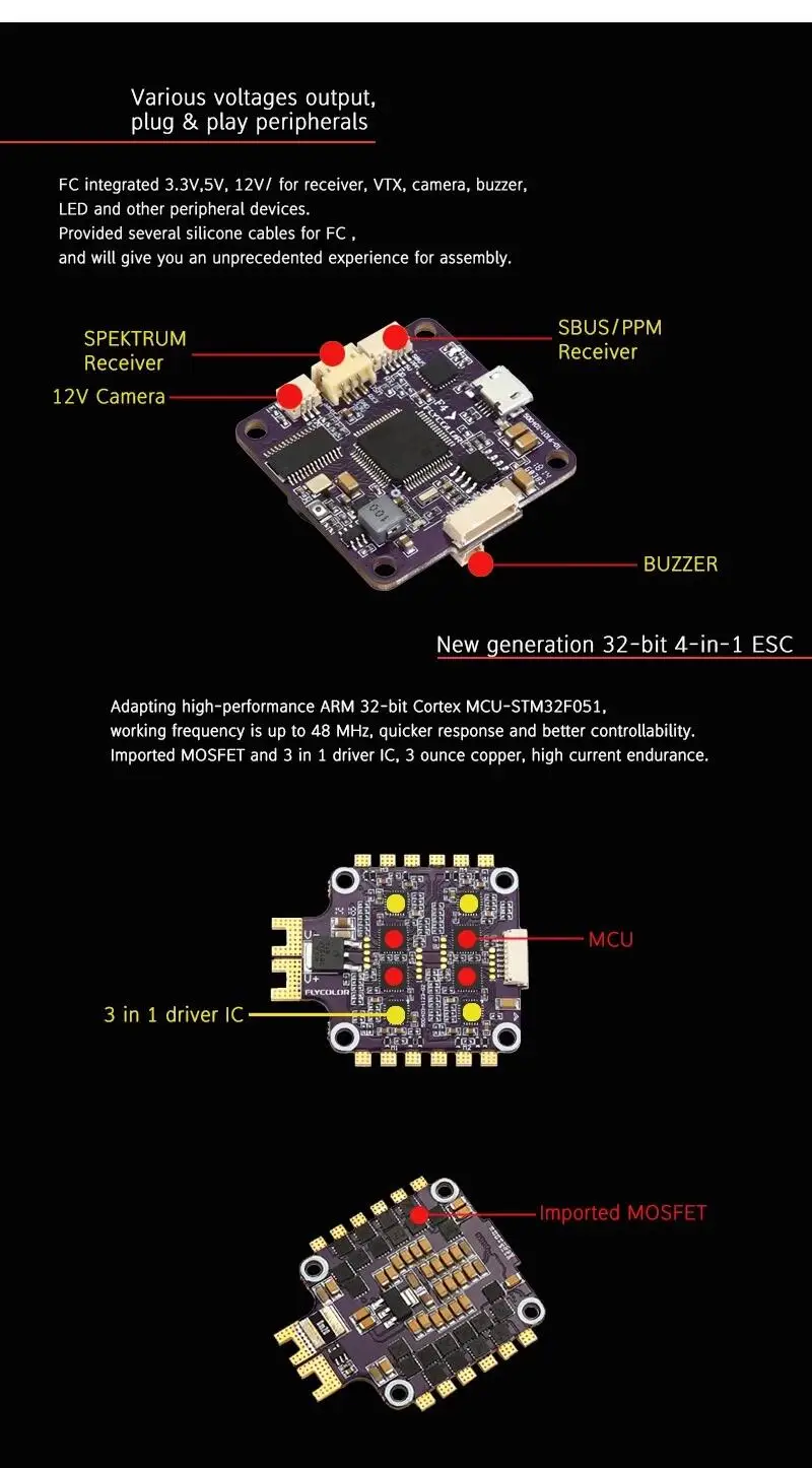 Flycolor Xtower F4 Fc 32bit 40a 4in1 Esc Flytower 36s Stack Flight