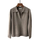 Polo Sweater Women Casual Polo Neck Plain Knit Thick Cashmere Sweater