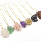 Crystal Jewelry 2021 Raw Irregular Gemstone Stones Necklace Wrapped Cord Crystal Jewelry Pendant