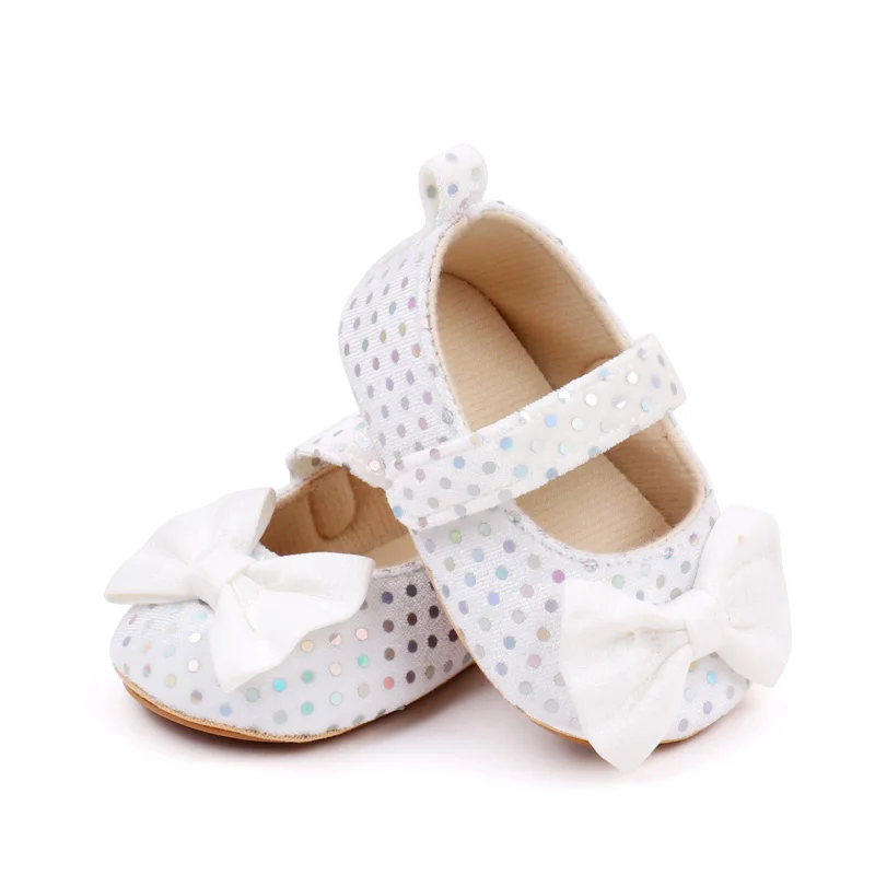 Spring and Summer Suede Polka-dot Bow Soft Soled Non-slip Baby Toddler Shoes for Girls factory