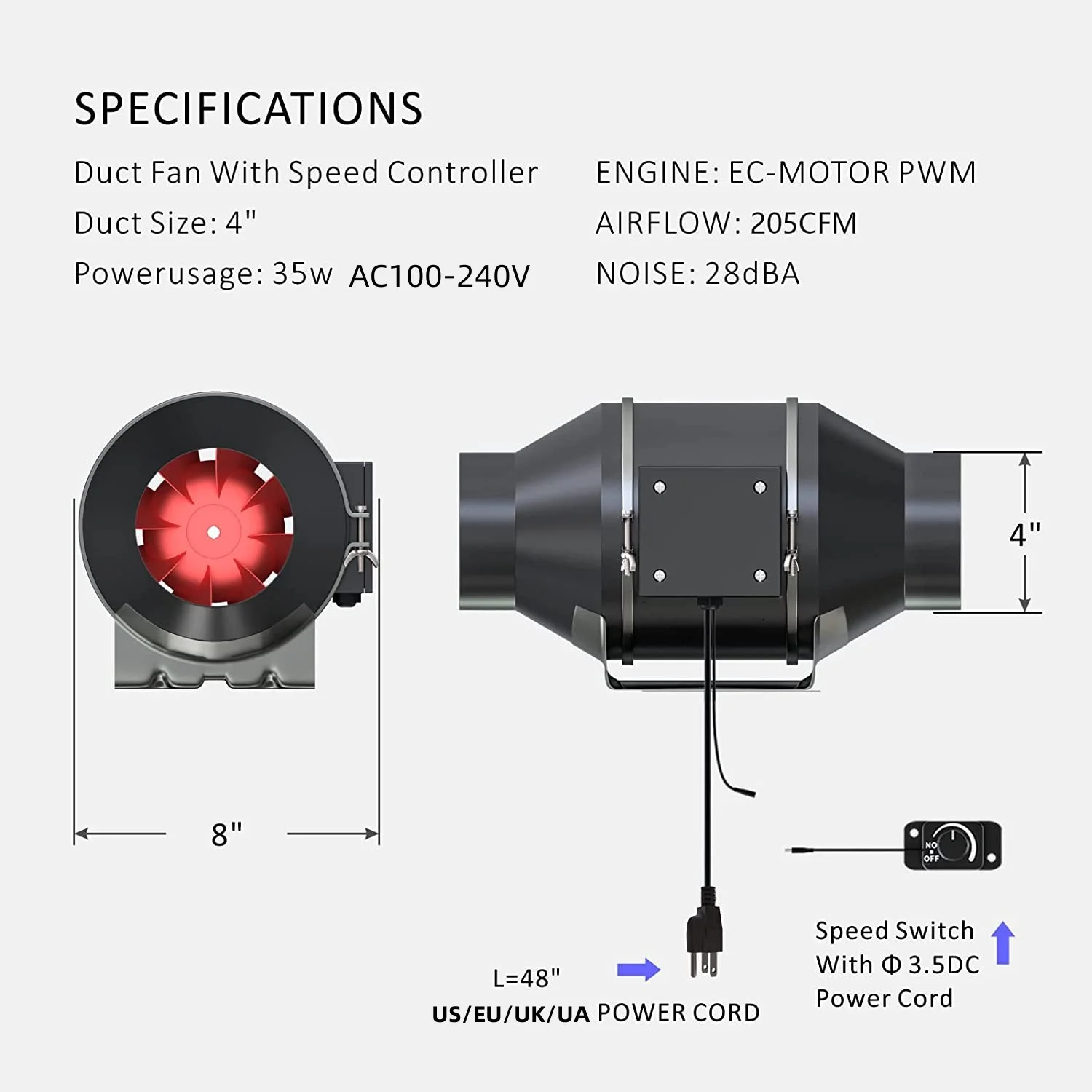 Inline Duct Fan, 4", 6", 8" - detail 18