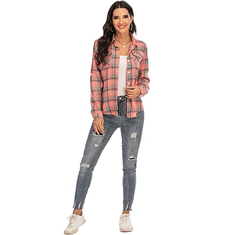 PRETTYGARDEN Women's 2023 Fall Clothes Plaid Shacket Jacket Long Sleeve Button Down Flannel Shirts Fashion Blouse