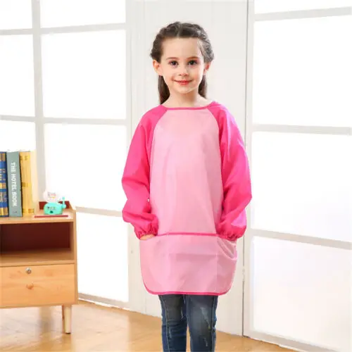 Polyester Kids Long Apron With Sleeve Painting Antifouling or Kitchen Cooking Children Aprons
