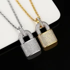 Diamond Pendant Hiphop Jewelry White Gold Plated Brass Mens Iced Out 5a Cubic Zircon Diamond Lock Pendant