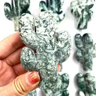Stone Crystal Stone Carved Moss Agate Cactus Natural Hand Carved Moss Agate Crystal Cactus For Gift