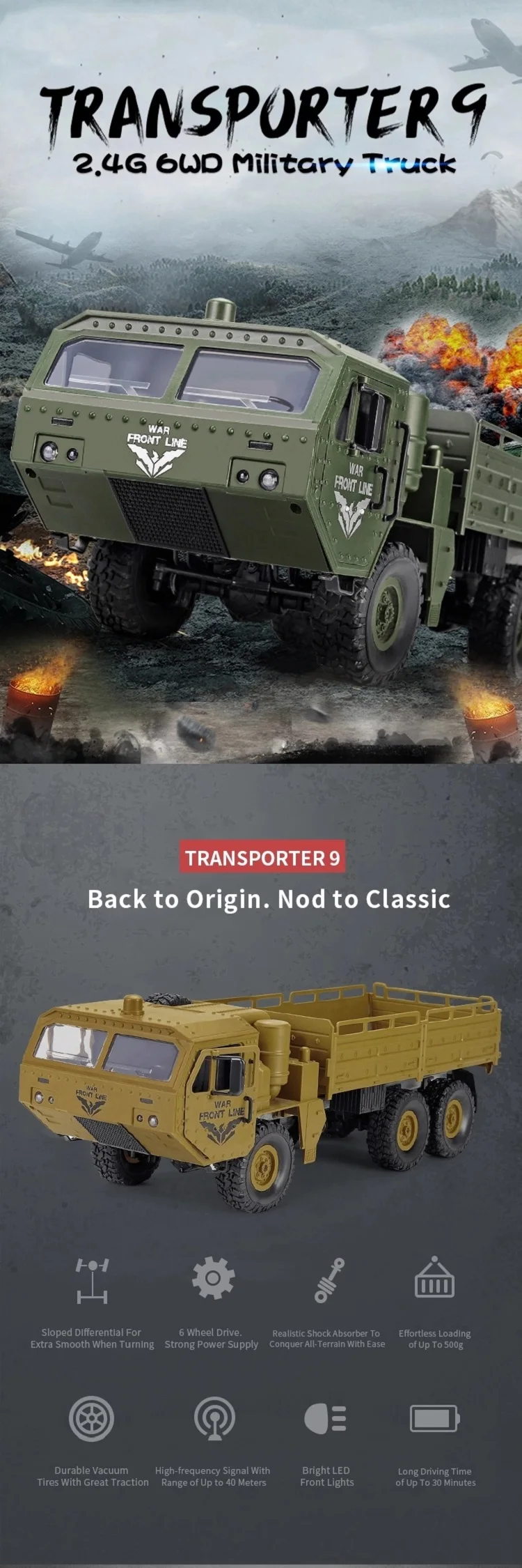 Jjrc Q75 Truck 6X6 Military Truck Models 1/16 Remote Control Army Car for Boys