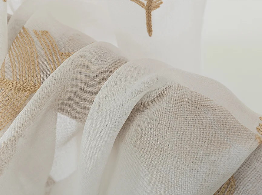 Light luxury feather embroidered pattern white sheer curtain for children's bedroom