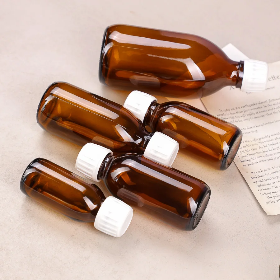 DIN 28 Maple Syrup Bottle 30ml 60ml 100ml 125ml 150ml 200ml 250ml Amber Pharmacy Glass Bottles For Juice Coffee