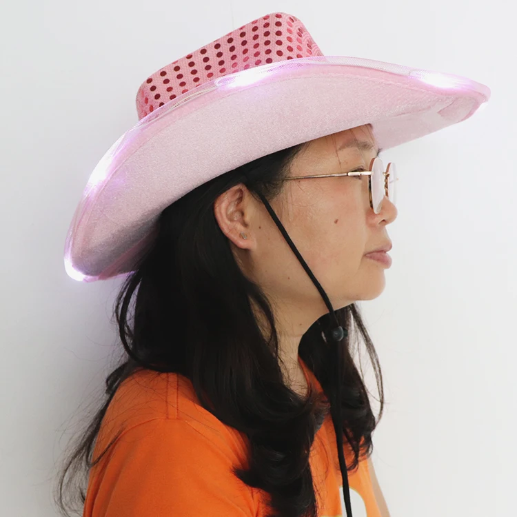 Led Flashing Cowboy Hat With Pink 
