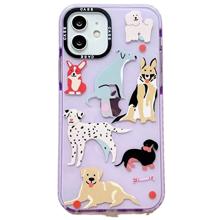 Cute Cartoon Pet Dog Painting Soft Silicon Tpe Purple Phone Case For Iphone  13 12 11 Pro Max 7 8 Plus Xs Xr X Clear Back Cover - Buy For Iphone 13