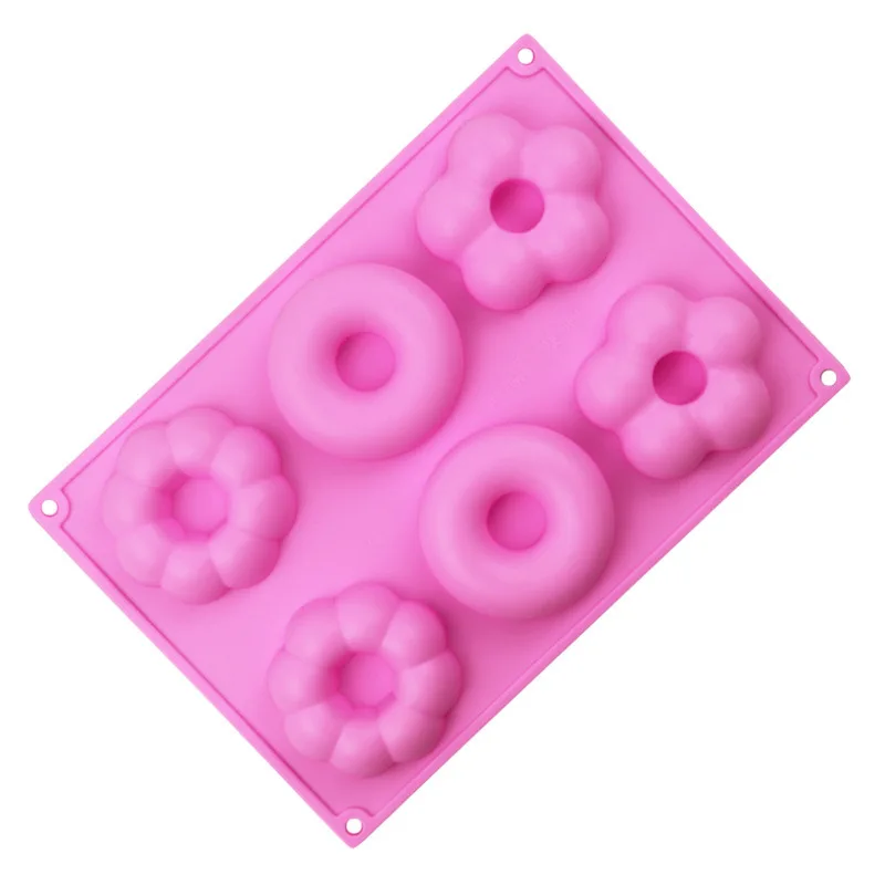 Hot Sale Reusable 6 Cavity Safe Silicone Donut Pan Baking Tray for Donut Cake Biscuit Non-Stick Round Flower Shaped Donut Mold