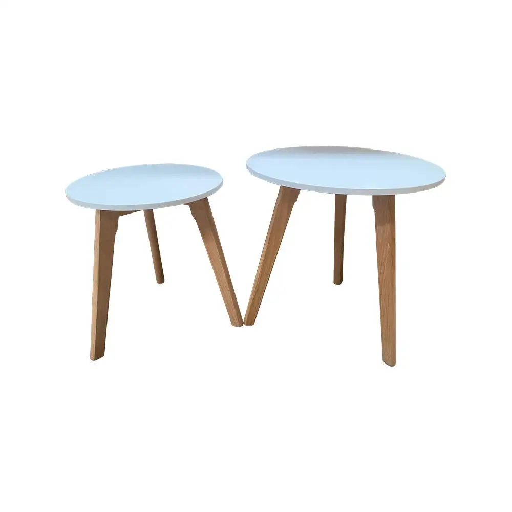 Set of 2 Side Table  with Bamboo Wood Legs Eco Friendly Living Room MDF White Nesting Table Set of 2 Coffee Table Set