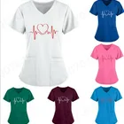 Best Quality Print Scrubs Tops Women Y-neck Medical Nurse Scrubs Uniform Short Sleeves Hospital Uniform Print Scrubs Tops