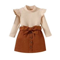 New arrival autumn toddler girls clothing sets knitted long sleeve shirt+A-line skirts winter little girls kids clothes