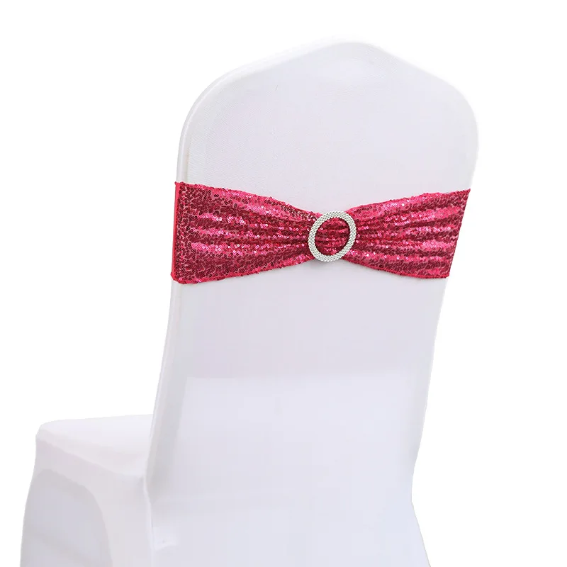 Wholesale Spot Ins Wedding Banquet Decoration Hotel Spandex Chair Cover Bow Chair Back Flower Elastic Sequin Strap