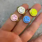 Rings New Dainty Minimalist 18K Gold Plated Neon Rainbow Enamel Smile Face Smiley Open Rings For Women Girls