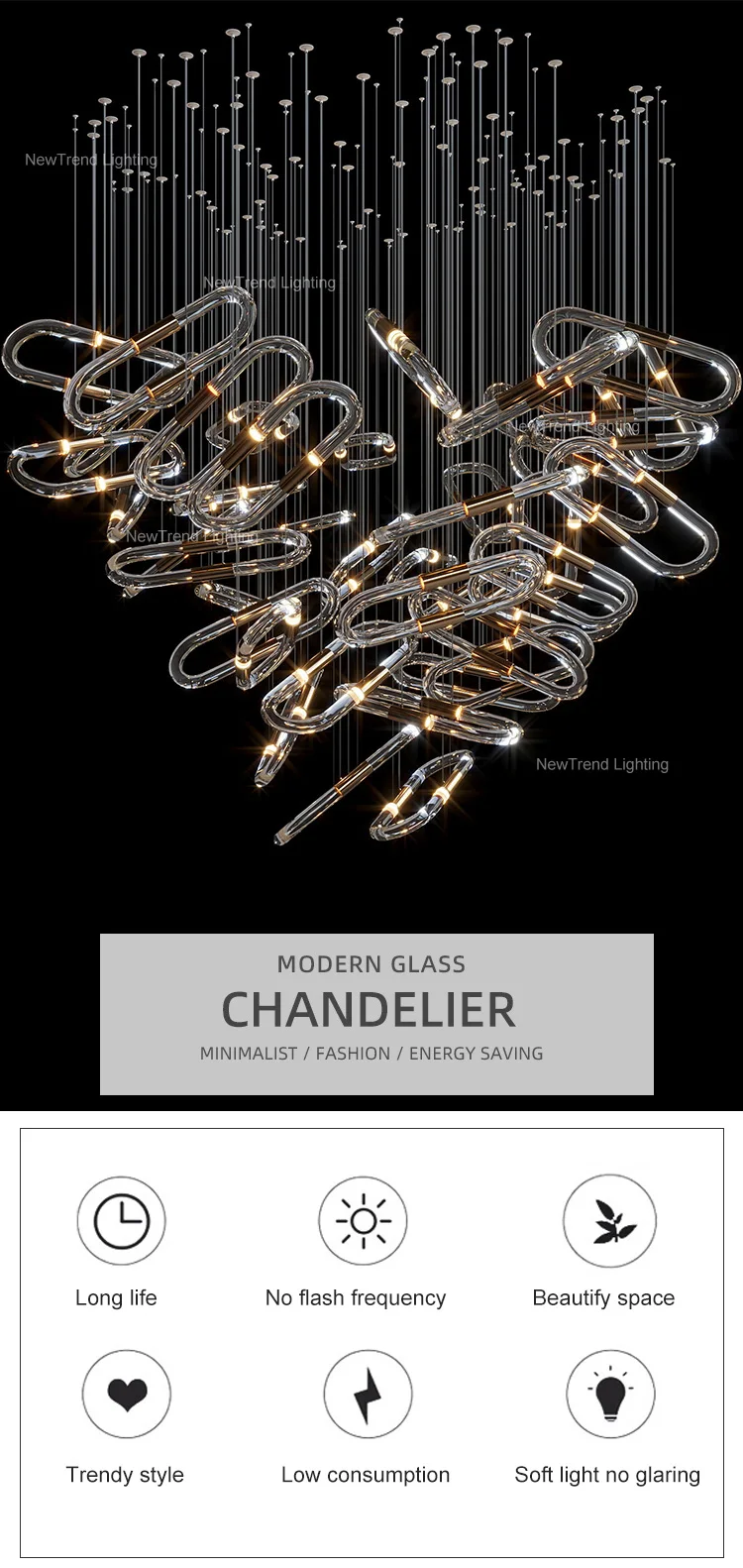 CPL-376 Contemporary Indoor Decoration LED Lighting Hall Hotel Lobby Bespoke Clear Glass Chandelier supplier