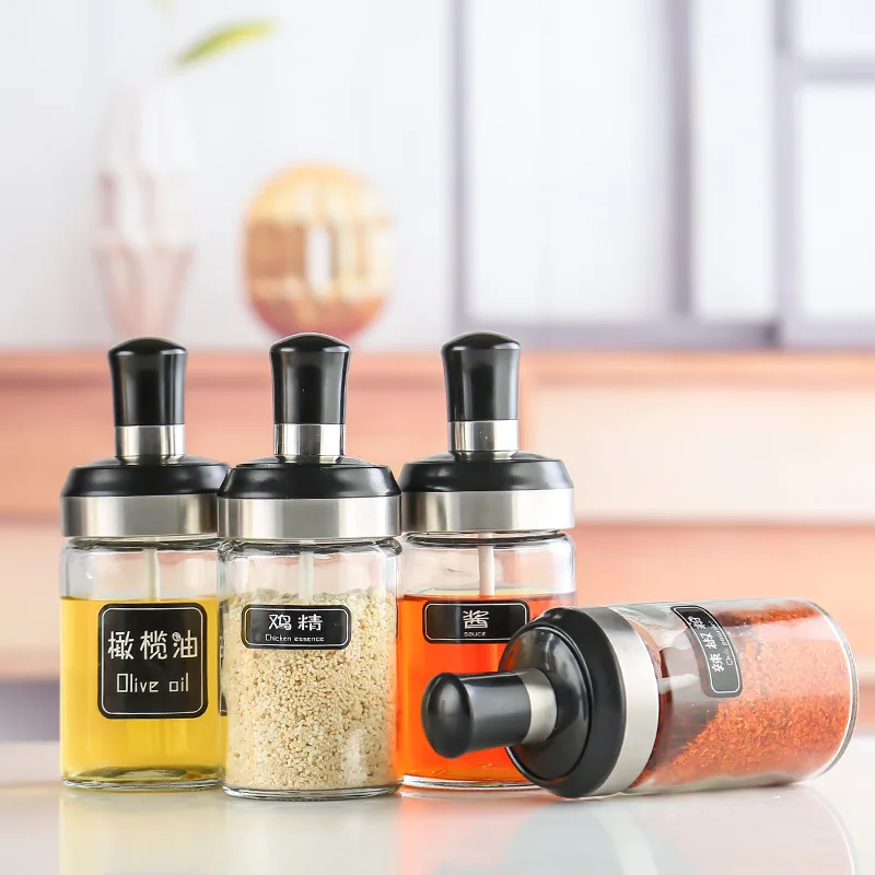 8oz 250ml Sealed Moisture-proof Salt Msg Seasoning Glass Spice Bottle With Spoon Dipper And Brush