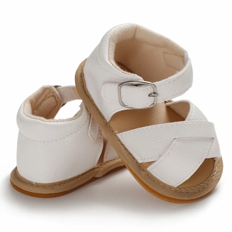New arrival outdoor newborn rubber soles summer PU leather  toddler walking shoes girl  baby sandals