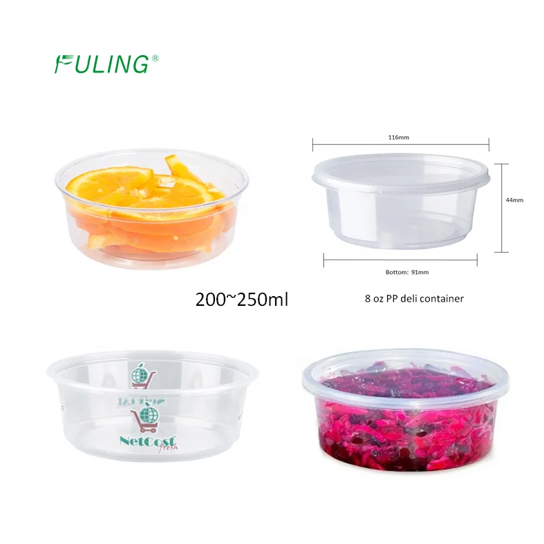 Takeaway Round Food Containers with Lids Clear Plastic Microwave Safe Deli Pots