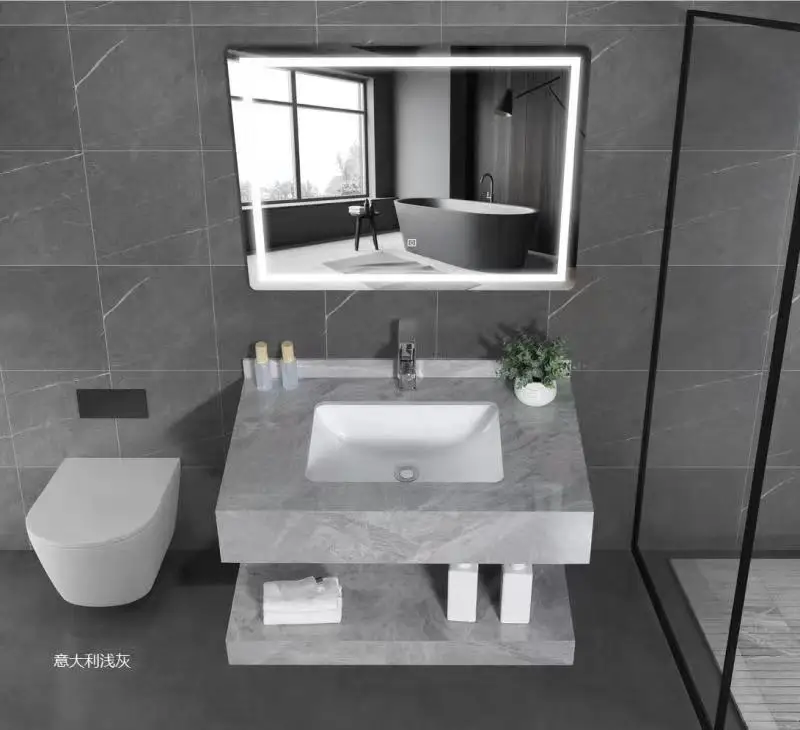 Tarpul Modern Vanity Hotel Cabinet Bathroom Vanities Sintered Stone Slab Wall Mounted Decorative Furniture Rectangular Basin manufacture