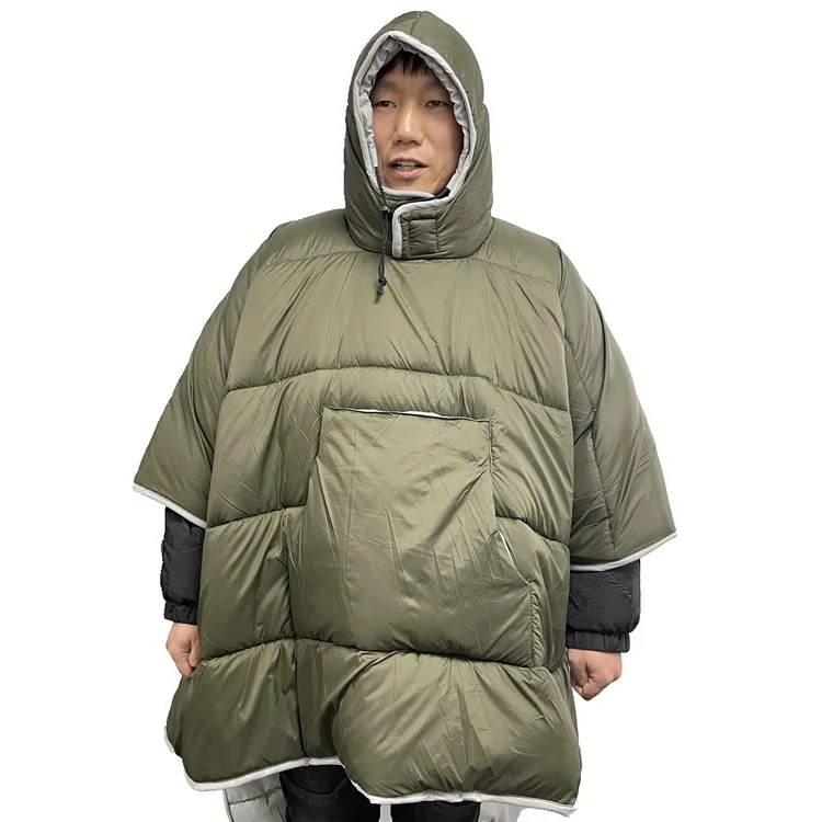 Winter Wearable Hoodie Poncho camping Blanket Quilt Windproof/waterproof puffy blanket