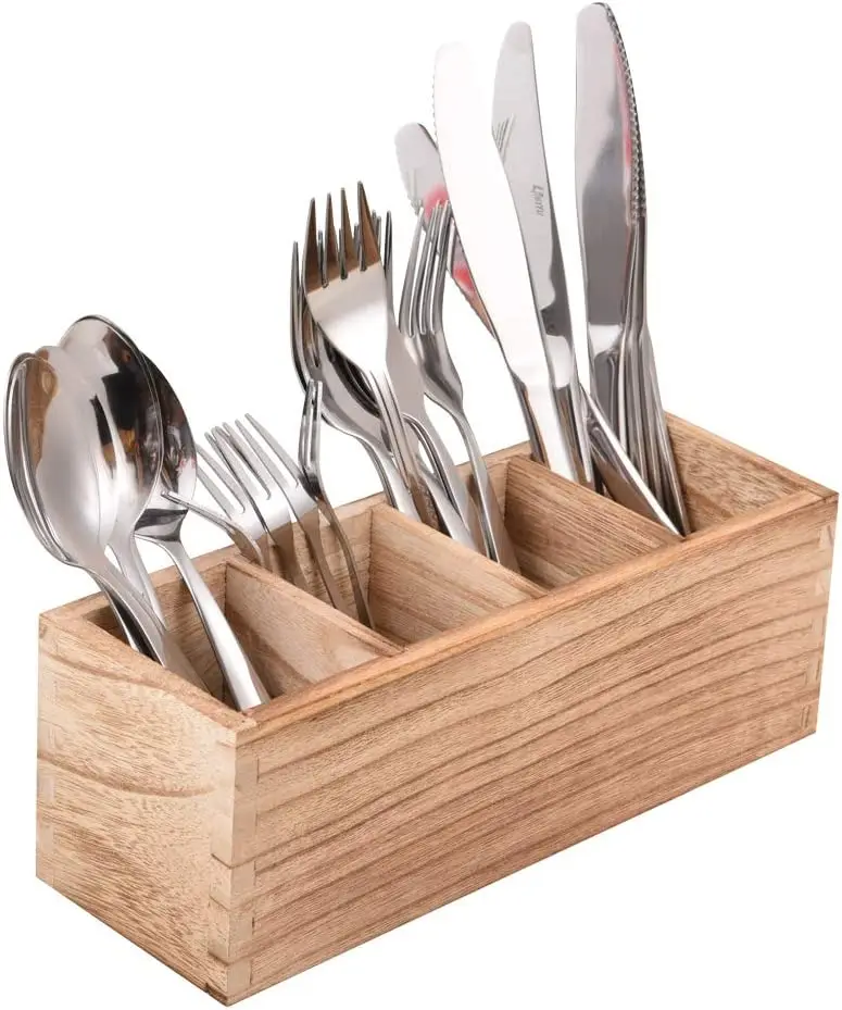 Wood Cutlery Caddy Kitchen Utensil Organizer Silverware Storage Kitchen Countertop Flatware organizer