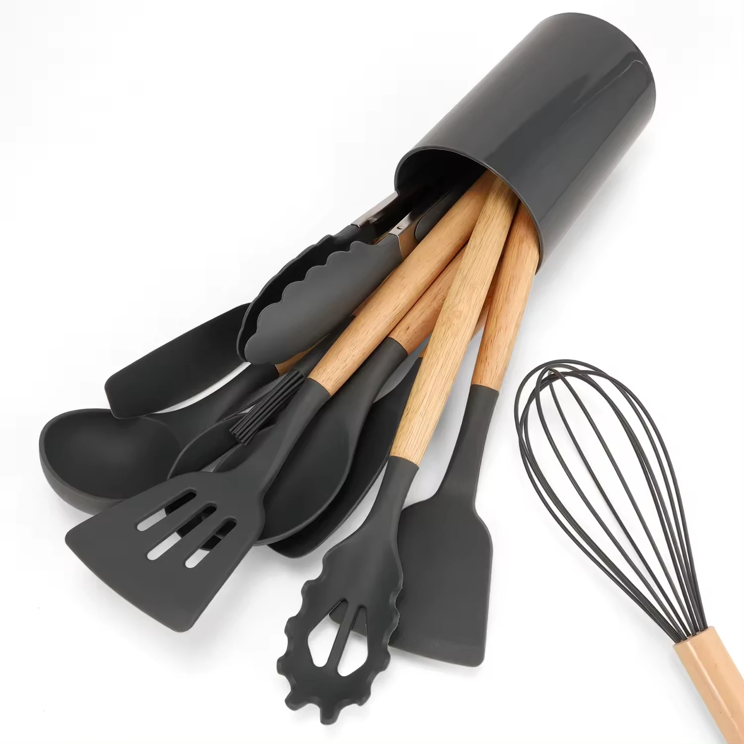 Sell well Complete Kitchen Utensil Set 12 Piece Non-Stick Cooking Silicone Kitchenware Kit kitchen utensils Wooden Handle