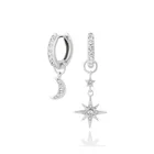 Diamond 925 Sterling Silver Dainty Diamond Asymmetrical Moon Star Gold Huggie Hoops Earrings