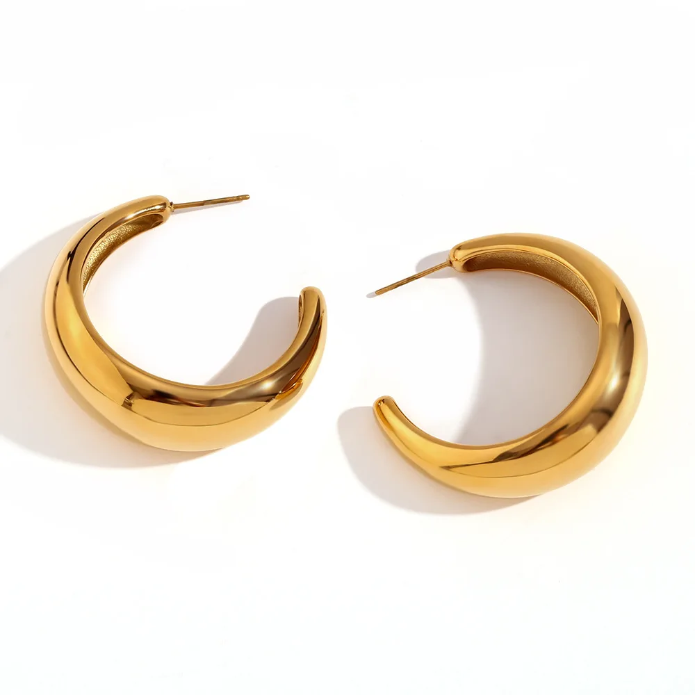 Hip Hop Stainless Steel Gold plated punk C shape hoop thread earrings for woman