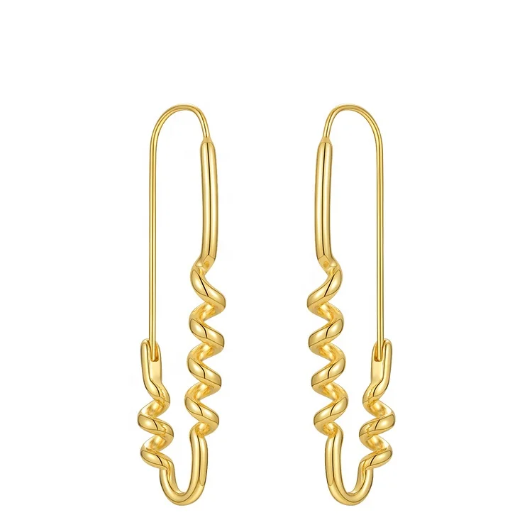 High Quality 18K Gold Plated Brass Jewelry Twisted Spiral Pin Shaped Accessories Earrings E201223
