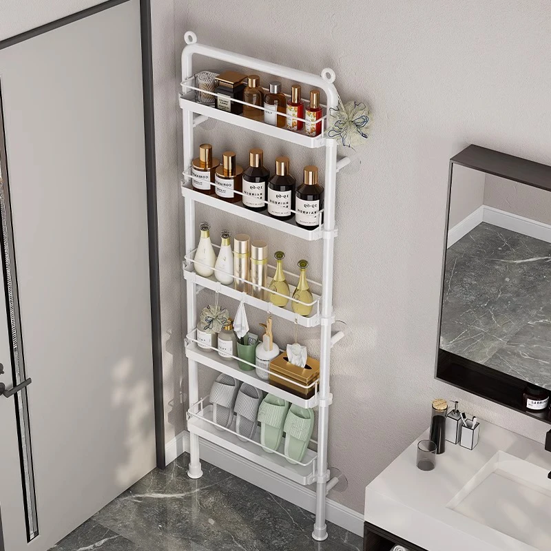 Bathroom shelves Suction cup wall mounted shampoo bottle shower rack toilet storage metal Floor-standing Space saving organizer