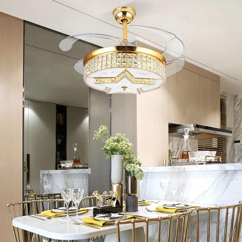 42inch modern ceiling fan lamp silver crystal Invisible fan light with remote